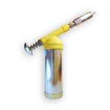 Yellow Dualco Mini Grease Gun with Santa Cruz VPP Greae Nipple connector in front of white photobooth background