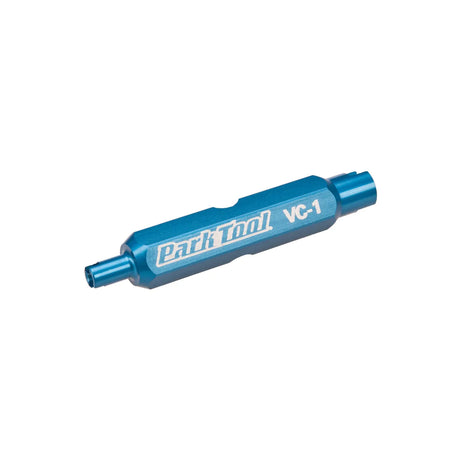 Anodised blue Park Tool VC-1 Valve Core Tool with engraved logo on white background