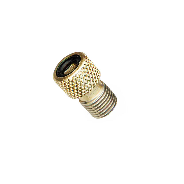 Brass Presta to Schrader Valve Adaptor on white background